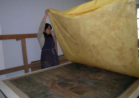 Cartonnage d'un tableau grand format, Martine Lemot